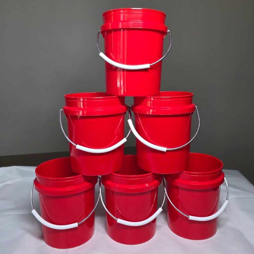 NEW Buc-ee's Mini Red Plastic Buckets, Set of 6, 18 oz. Each Portable Containers - Picture 4 of 7